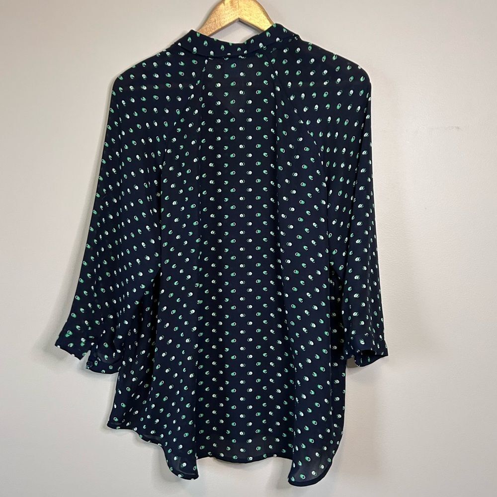 CAbi Navy Green Polka Dot Chiffon Button Down Long Sleeve Shirt Size Small - Picture 6 of 7